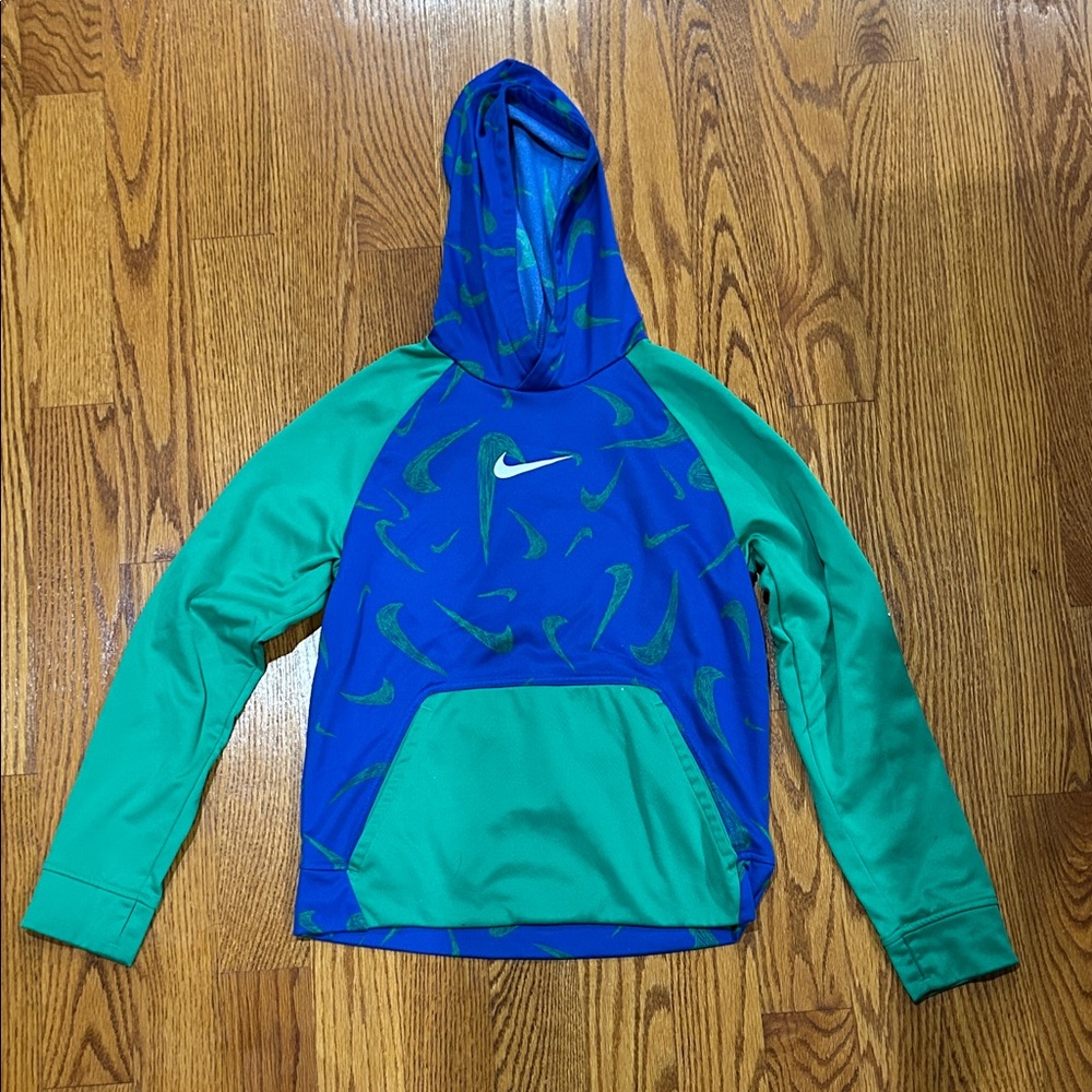 Nike Blue and Green Pullover Hoodie